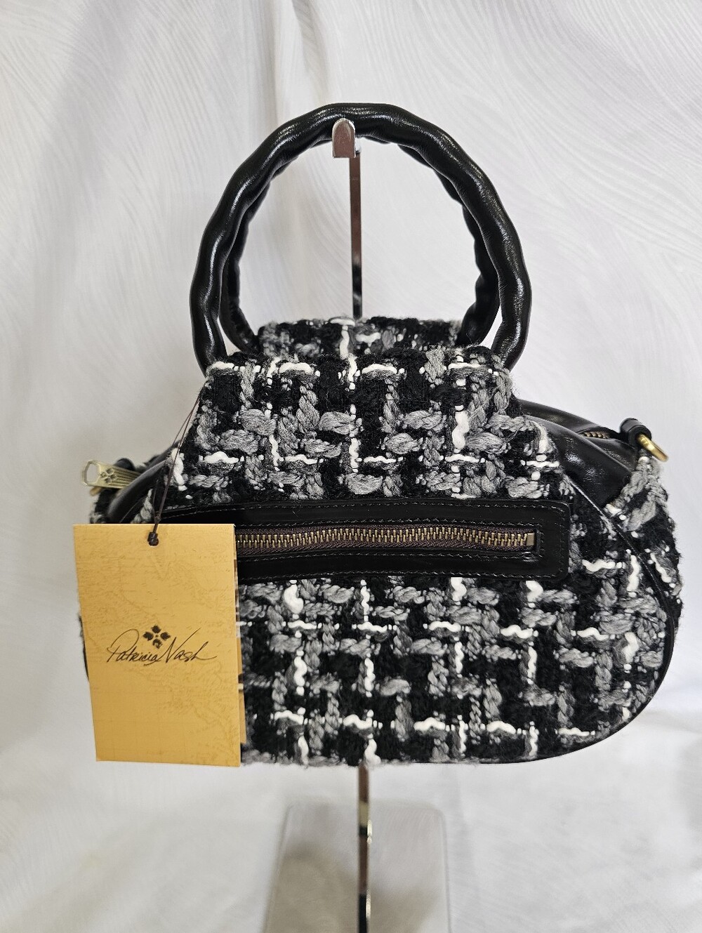 Patricia Nash Linley Black and White Tweed Mini Top-Handle Bag w/ Dustbag